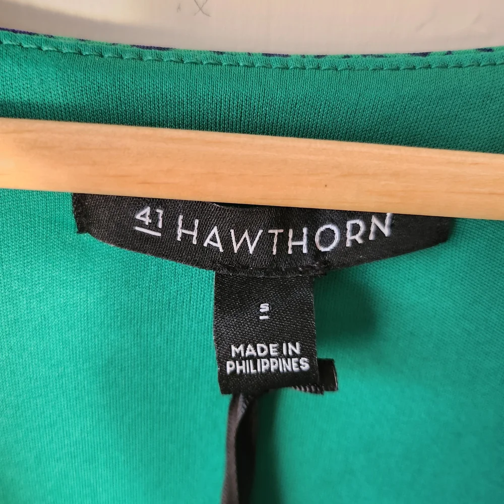 41 Hawthorn Tristana Faux-Wrap Dress Green Geometric Print - Picture 5 of 7